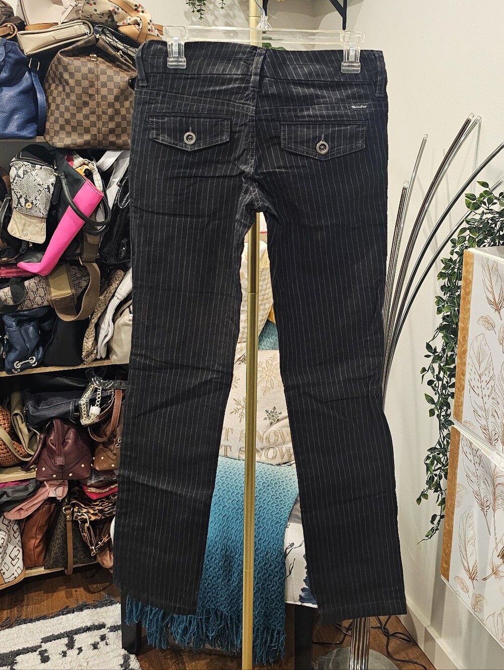 Vintage Low Rise UNIONBAY Black with White Pinstripe Pants - Picture 6 of 7